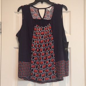 Crown & Ivy navy and orange elephant tank top
